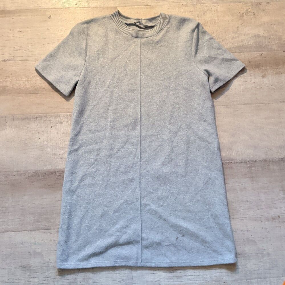 Zara Gray Short Sleeve Knit Sweater Dress Women's Size L Large Casual Minimalist